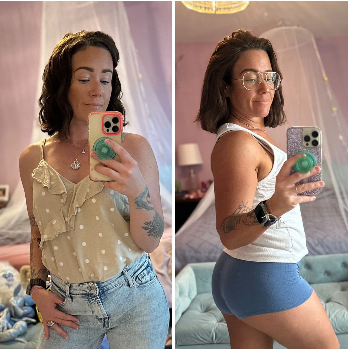 Elizabeth before and after spray tan